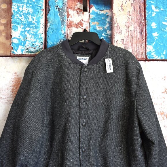 Men's Old Navy Tweed Bomber Jacket Heritage Long Sleeve XXLARGE Panther NEW - Picture 2 of 12